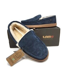 Lamo Harrison Moc Men's Moccasin Slipper Luxury suede - Navy, 8 New